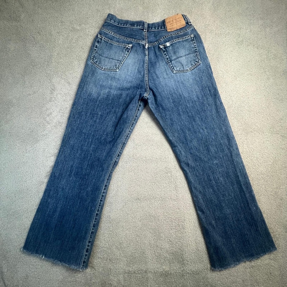 Vintage Y2K Abercrombie & Fitch Mens 31x28 Blue Faded Raw Hem Straight Leg Jeans - Picture 7 of 14